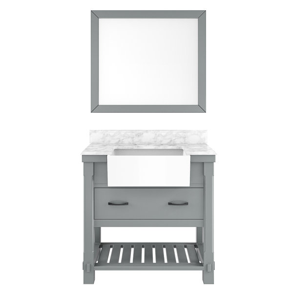 CASAINC 36" Double Farmhouse Sinks Bathroom Vanity In Grey With Mirror